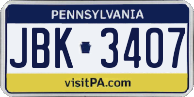 PA license plate JBK3407