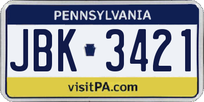 PA license plate JBK3421