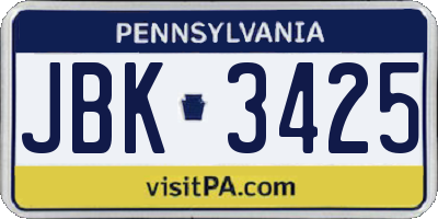 PA license plate JBK3425