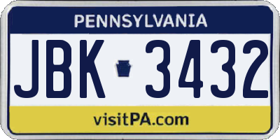 PA license plate JBK3432