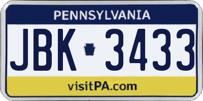 PA license plate JBK3433