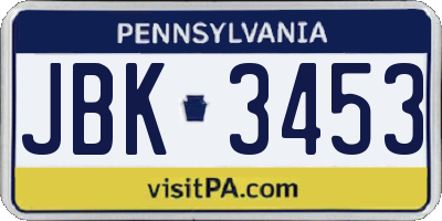 PA license plate JBK3453