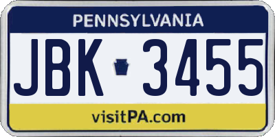 PA license plate JBK3455