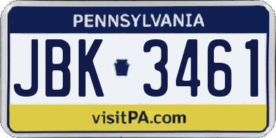 PA license plate JBK3461