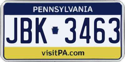 PA license plate JBK3463