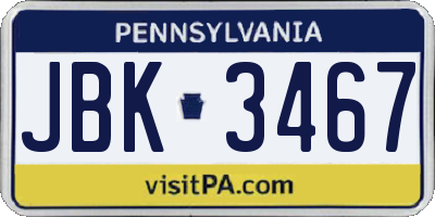 PA license plate JBK3467