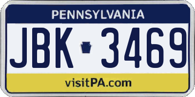 PA license plate JBK3469