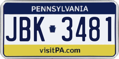 PA license plate JBK3481