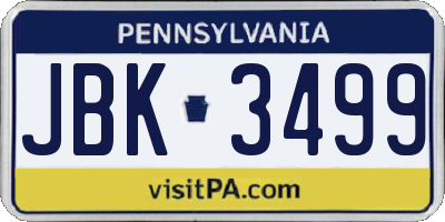 PA license plate JBK3499