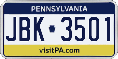 PA license plate JBK3501