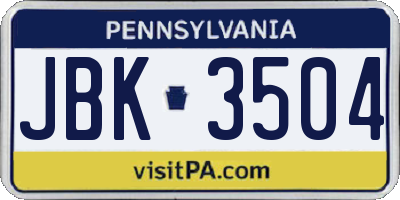 PA license plate JBK3504