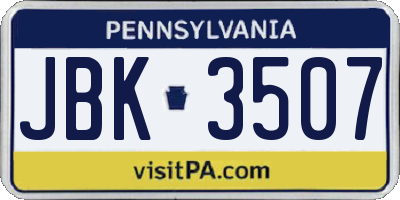 PA license plate JBK3507