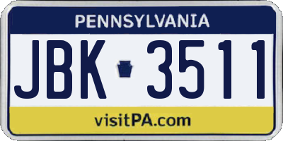 PA license plate JBK3511