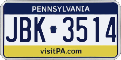 PA license plate JBK3514