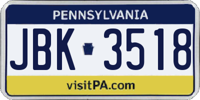 PA license plate JBK3518