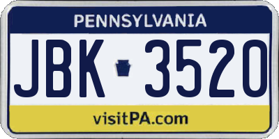 PA license plate JBK3520