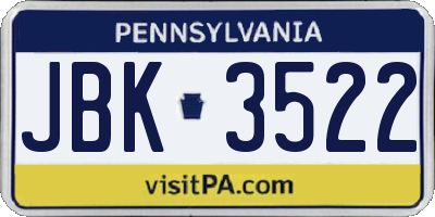 PA license plate JBK3522