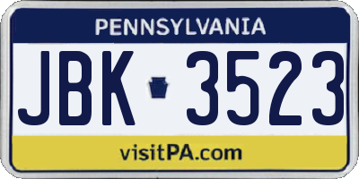 PA license plate JBK3523