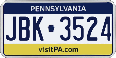 PA license plate JBK3524