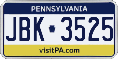 PA license plate JBK3525