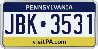 PA license plate JBK3531