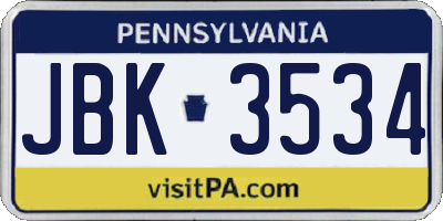 PA license plate JBK3534