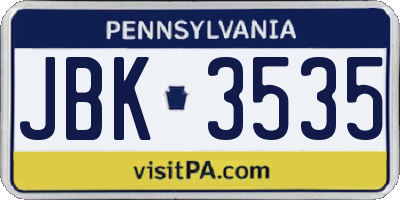 PA license plate JBK3535