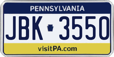 PA license plate JBK3550