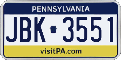 PA license plate JBK3551