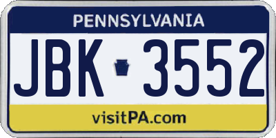 PA license plate JBK3552