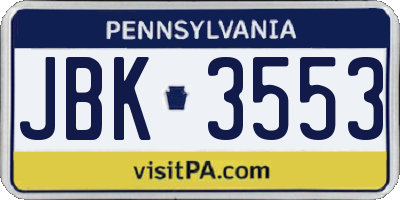 PA license plate JBK3553