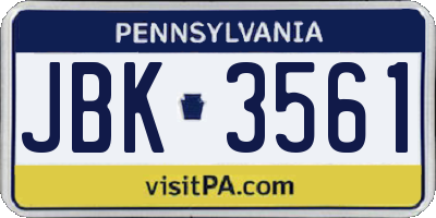 PA license plate JBK3561