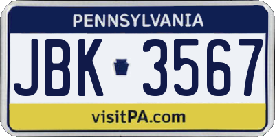 PA license plate JBK3567