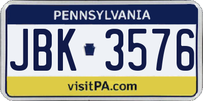 PA license plate JBK3576