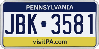 PA license plate JBK3581