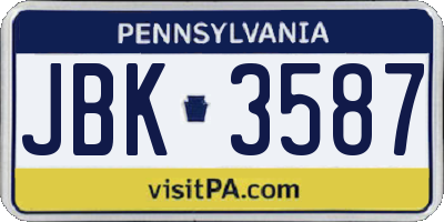 PA license plate JBK3587