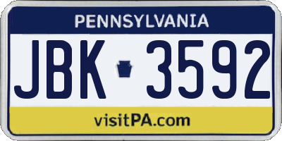 PA license plate JBK3592