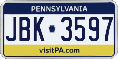 PA license plate JBK3597