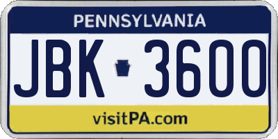 PA license plate JBK3600