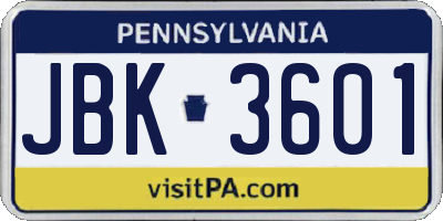 PA license plate JBK3601
