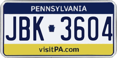 PA license plate JBK3604