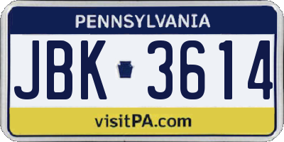 PA license plate JBK3614