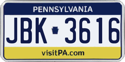 PA license plate JBK3616