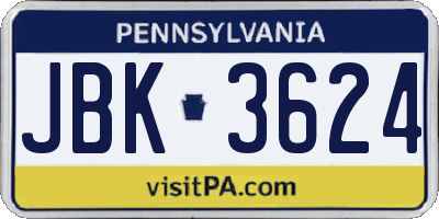 PA license plate JBK3624