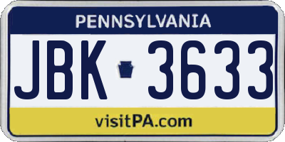 PA license plate JBK3633