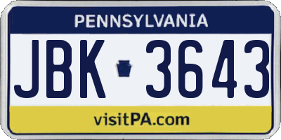 PA license plate JBK3643