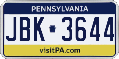 PA license plate JBK3644