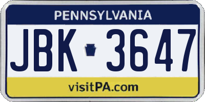 PA license plate JBK3647