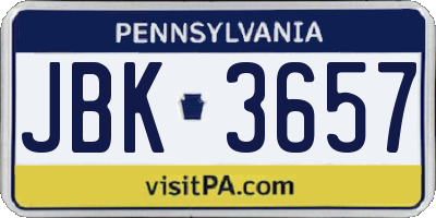 PA license plate JBK3657