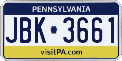 PA license plate JBK3661